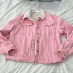 Never Worn, Really Warm In The Inside. Pink Casual Denim Jacket For Winter, Casual Pink Denim Jacket For Winter, Pink Male Outfit, Shein Jackets, Neon Outfits, White Denim Jacket, Suede Fringe Jacket, Cute Jackets, Snow Pants