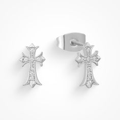 Bling out with these stylish, subtle Crossed Earrings! These little cross studs are just the thing to give your look just the right amount of edge, perfect for the fashionista on the go! Evry Jewels, Cross Stud Earrings, Hogwarts Dr, Earrings Cross, Cross Earrings Studs, Jeweled Earrings, White Gold Earrings, Waist Chain, Cross Earrings