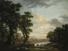 an image of a painting with trees and water