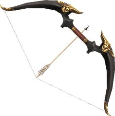 an artistic bow with gold accents on the side and arrows in the middle, ready to be used for archery