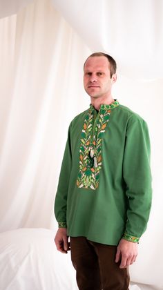 Shirts embroidered for men, custom linen shirts, embroidered custom shirt, gift for men Thank you for visiting my shop. A beautifully embroidered men's vyshyvanka is an embodiment of art. Its original design and intricate embroidery make it a unique element of your wardrobe. This is the perfect shirt for any event in your life. The shirt is made of natural linen fabric, extremely pleasant to the body and breathable fabric, you will feel not only comfortable and convenient in it but also practica Traditional Embroidered Linen Shirt, Traditional Green Embroidered Shirt, Linen Shirts, Natural Linen Fabric, Intricate Embroidery, Custom Shirt, Mens Style, Embroidered Shirt, Gift For Men