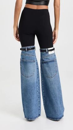 Coperni Hybrid Flare Denim Trousers | Shopbop Stretch Jeans With Belt Loops For Streetwear, Stretch Denim Pants With Belt Loops, Sporty Mid-rise Jeans, Sporty Stretch Denim Bottoms, Sporty Mid-rise Denim Bottoms, Trendy Fitted Bottoms With Belt Detail, Modern Stretch Denim Blue Bottoms, Stretch Trendy Jeans With Belt Loops, Sporty High Rise Jeans For Spring