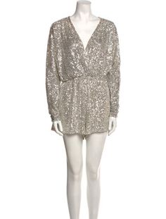 Maje RomperMetallic & SilverSequin EmbellishmentsLong Sleeve with Plunge NecklineFit:Jumpsuits and Rompers by Maje typically fit true to size. Plunge Neckline, Sweater Pants, Accessories Jacket, Shirt Accessories, Plunging Neckline, Hoodie Dress, Casual Jeans, Sweater Accessories, Vintage Tags