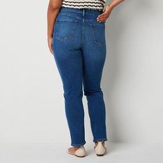 Add a fashion-forward touch to an outfit with these a.n.a women's high-rise straight-leg denim jeans with distressed knees. They're crafted from a cotton-blend with a button-zip fly, two front slip pockets, and two back slip pockets. Style them with a pretty blouse and slide sandals for a chic, relaxed look. Closure Type: Button & ZipperPockets: 2 Front Slip Pockets, 2 Back Slip Pockets, 1 Front Coin PocketRise: High RiseFiber Content: 89% Cotton, 5% T400 Elasterell-P, 5% Recycled Cotton, 1% Ly… Cheap Full-length Stretch Jeans, Stretch Straight Leg Pull-on Jeans, Cheap Relaxed Fit Pull-on Jeans, Comfort Stretch Pull-on Straight Leg Jeans, Non-stretch Straight Leg Jeans With Button Closure, Long Jeans, Tall Jeans, Pretty Blouses, Straight Leg Denim