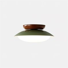 a green and brown light hanging from the ceiling