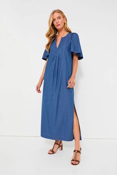 Denim Finley Flutter Sleeve Maxi Dress | Pomander Place Spring Maxi Dress Relaxed Fit Unlined, Spring Relaxed Fit Unlined Maxi Dress, Bohemian Maxi Dress With Ruffle Sleeves, Casual Ruffle Sleeve Maxi Dress For Vacation, Spring Casual Maxi Dress With Butterfly Sleeves, Casual Spring Maxi Dress With Butterfly Sleeves, Vacation Maxi Dress With Ruffle Sleeves, Casual V-neck Unlined Maxi Dress, Relaxed Fit V-neck Maxi Dress Unlined