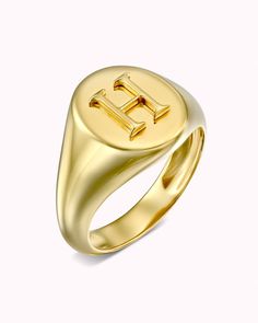 Signet Ring (Serif) – Sparklane Personalized Initial Ring, Letter Ring, Daily Jewelry, Gold Signet Ring, Initial Ring, Ring Pictures, Alternative Engagement Rings, Name Jewelry, Enamel Ring