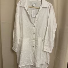 Wear This As A Dress Or Beach Cover Up White Nwt Size L White Summer Shirt Dress For Vacation, Summer Vacation White Shirt Dress, White Shirt Dress For Beach Season, White Shirt Dress For Summer Brunch, White Button-up Shirt Dress For Vacation, White Summer Shirt Dress For Day Out, White Button-up Beach Dress, White Tunic Shirt Dress For Spring, White Casual Beach Shirt Dress