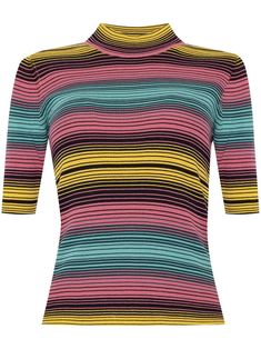 multicolour cotton fine knit horizontal stripe pattern elbow length high neck Chloe 2024, City Dress, Airport Fashion, Knitted Tops, Summer Beach Wear, Knit Cotton, Paul Smith, Stripes Pattern, Jacket Tops