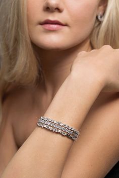 Suzanne Kalan Diamond Bracelet Baguette Diamonds (1.41 CTW), Round Diamonds (0.32 CTW) 5mm x 6cm Available In 18K White Gold Baguette Bracelet, Diamond Baguette, Suzanne Kalan, Marissa Collections, Baguette Diamonds, Baguette Diamond, Clothing Size Chart, Fireworks, Diamond Bracelet