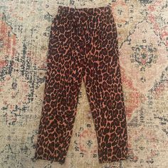 Ankle Length Pants, Never Been Worn. Leopard Print Cotton Pants For Spring, Cotton Leopard Print Pants For Spring, Stretch Leopard Print Cotton Bottoms, Stretch Cotton Leopard Print Bottoms, Casual High Waist Leopard Print Pants, Casual Leopard Print Pants With Elastic Waistband, High Waist Leopard Print Pants For Spring, Fall Leopard Print Bottoms With Elastic Waistband, Casual Fitted Leopard Print Bottoms