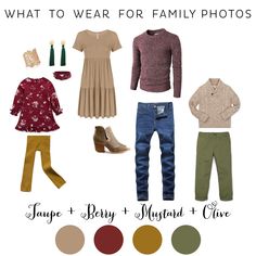 what to wear for family photos with matching outfits and accessories, including shoes, sweaters, pants, socks, scarves