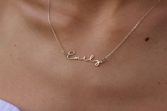 ♥ Mother's Day Gift, Personalized jewelry, Valentines Day Gift, 14k Solid Gold Name Necklace Item Detail: - Material: 14k Solid Gold -Hypoallergenic and Made for Sensitive Skin Colours: -14k solid yellow gold -14k solid white gold -14k solid rose gold ❤️PROCESSING TIME: 5-9 business days ❤️SHIPPING TIME: US is 2-9 days Worldwide is 5-15 days ❤️You can upgrade shipping to EXPRESS at check out if you want your package quicker ♥ UNIQUE AND PERFECT GIFT♥ -Birthday, holiday, a special occasion, or ju Elegant Yellow Gold Jewelry With Names, Formal Sterling Silver Hallmarked Name Necklace, Elegant 14k Gold Jewelry With Names, Sterling Silver Nameplate Necklace For Wedding, Minimalist Name Necklaces For Wedding, Minimalist 14k Gold Jewelry With Names, Minimalist 14k Gold Name Jewelry, Minimalist Necklaces With Names For Wedding, Gold Formal Jewelry With Names