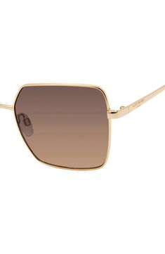 Bold square frames add retro-modern allure to metal sunnies fitted with protective, tinted lenses. 58mm lens width; 16mm bridge width; 140mm temple length 100% UV protection Metal Imported Modern Brown Shield Sunglasses With Square Frame, Modern Brown Aviator Sunglasses With Square Frame, Modern Brown Square Frame Aviator Sunglasses, Modern Brown Square-frame Aviator Sunglasses, Modern Brown Square Frame Shield Sunglasses, Gold Shield Sunglasses With Polarized Square Frame, Gold Polarized Square Frame Sunglasses, Gold Square Frame Sunglasses With Polarized Lenses, Brown Square Frame Aviator Sunglasses With Metal Frame