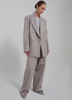 Adair Trousers - Grey – The Frankie Shop Tailored Office Suits With Pockets, Modern Pantsuit With Welt Pockets For Office, Workwear Pantsuit With Pockets And Suit Collar, Tailored Suits With Pockets For Work, Tailored Flat Front Pantsuit For Work, Classic Tailored Blazer With Belt Loops, Tailored Pantsuit With Pockets For Work, Lapel Collar Pantsuit With Pockets For Work, Classic Office Pants