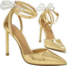 Red Carpet Party, Shoe Model, Stylish Heels, Embellished Heels, Wedding Shoes Heels, Patent Shoes, Gold Chrome, Rhinestone Bow, Buckled Heels