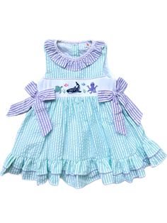 Girl’s Aquarium Dress – Southern Peach Smocks, LLC Cotton Smocked Dress With Ruffles For Playtime, Playful Cotton Smocked Playtime Dress, Cotton Smocked Dress For Playtime, White Playful Cotton Smocked Dress, Cotton Dresses With Smocked Cuffs For Playtime, Playful Cotton Smocked Dress, Playful Cotton Smocked Dress With Smocked Back, Playful Smocked Dress For Playdate, Preppy Cotton Dress For Playtime