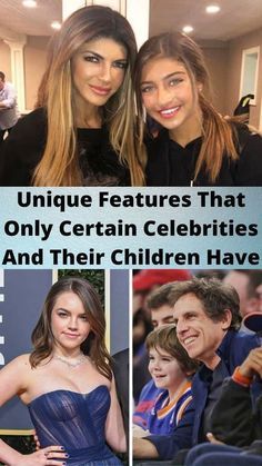 two women and one man are posing for pictures with the caption, unique features that only certain celebriities and their children have