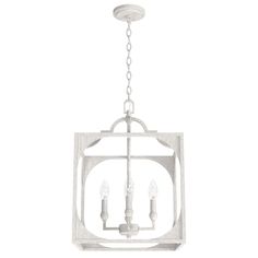 a white chandelier with three lights hanging from it's center and one light on