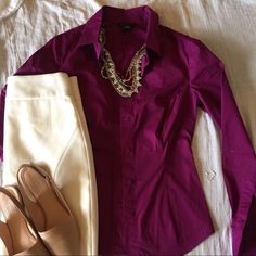 Very Elegant Never Worn Work Shirt With Slimming Stitching Around Waist With Long Sleeves. Work Shirt, Work Shirts, Shirt Color, Color Purple, Victoria Secret, Button Downs, Work Wear, Colorful Shirts, Button Down Shirt