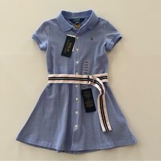 New With Tags Size: 4t Short Sleeves Button Closure Belted 100% Cotton Ralph Lauren Baby Girl, Polo Ralph Lauren Kids, Chambray Shirt Dress, Seersucker Dress, Blue And White Dress, Ralph Lauren Dresses, Ralph Lauren Dress, Dropwaist Dress, Size 16 Dresses