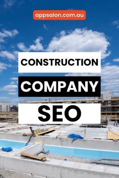 construction company logo with the words construction company on top of it and an image of a building under construction