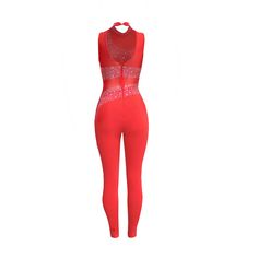 Red Mesh Rhinestone Sleeveless Jumpsuit Fitted Rhinestone Sleeveless Tank Top, Fitted Sleeveless Tank Top With Rhinestones, Glamorous Sleeveless Club Bodysuit, Red Stretch Tank Top For Party, Stretch Red Tank Top For Party, Red Stretch Sleeveless Bodysuit, Red Sleeveless Stretch Bodysuit, Red Stretch Sleeveless Jumpsuits And Rompers, Red Sleeveless Stretch Jumpsuits And Rompers