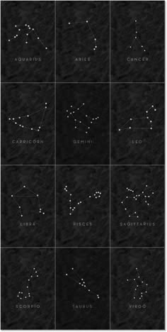 the zodiac signs are shown in black and white