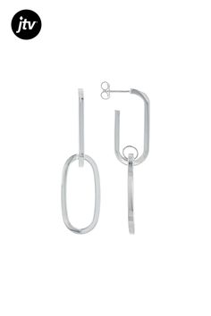 Sterling silver polished double link drop earrings. Each earring measures approximately 2 3/8" L x 5/8" W and have push backings. Drop Earrings, Sterling Silver, Silver