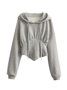 F00109373-103 Gray Hooded Top With Drawstring, Gray Drawstring Hoodie Top, Gray Drawstring Hoodie, Stretch Long Sleeve Hoodie With Drawstring, Stretch Hoodie With Drawstring, Stretch Drawstring Hoodie Tops, Gray Long Sleeve Top With Drawstring, Winter Cotton Top With Drawstring, Hooded Stretch Sweatshirt With Drawstring