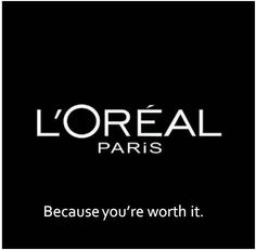 the words l'oreal paris are shown in white and black letters on a black background