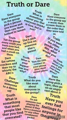 a poster with the words truth or dare written in different colors and font on it