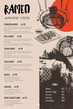 the menu for ramen japanese food