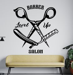 a barber shop wall sticker with scissors