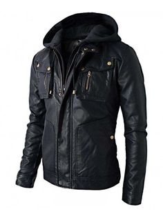 Leather Hoodie Jacket, Leather Jacket Hoodie, Biker Hoodie, Fitted Biker Jacket, Leather Hoodie, Black Outerwear, Black Hooded Jacket, Leather Jacket With Hood, Mens Fashion Edgy