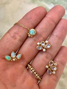 Available in Australian opal or moonstone Studs measure 16mm across Pear stones measure 5x3mm Diamonds 1.5mm Diamond carat weight 0.02 Fastens with butterfly back 14K gold Fan Necklace, Blue Moonstone, Australian Opal, Color Of Life, Bezel Setting, Sale Items, Moonstone, Jewelry Box, Color Pop