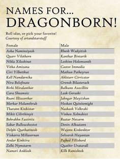 a list of names for the dragonborn