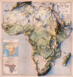 an old map of africa with all the major cities and roads on it's sides