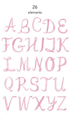 pink watercolor font and numbers on white paper with the words abc, d, e,