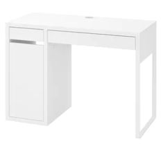 a white desk with two drawers on the bottom and one drawer at the top, in front of a white background