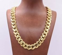 "15mm Miami Cuban Royal Curb Chain Necklace CZ Box Clasp Real 14K Yellow Gold * Metal : Real 14K Yellow Gold (Properly Stamped, 14K) * Condition : Brand New * Finish : Polished * Avg Weight : 22\" = 59.80 grams (2.71 g/in) * Length : Selectable * Width : 15mm = Just under 5/8\" * Clasp/Bail : CZ Box Clasp All of our items are brand new and are shipped with a gift box." Men Jewellery, Wire Hoop Earrings, Wishbone Necklace, Designer Living, Curb Chain Necklace, Miami Cuban, Box Clasp, Average Weight, Link Chain Necklace