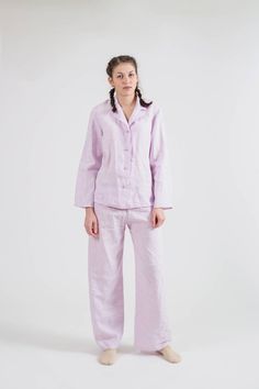 - Long linen pajama pants- Less seams for comfortable sleep- Elastic band on waist- Length 100 cm (40 inches) fits for 5'3''-5'7''- Linen is washed- Color on photo: lilac, you can select other color from available- Plus size option requires exact measurements, can be made up to 130 cm (51 inches) in bust Linen clothing www.etsy.com/shop/HelensWear?§ion_id=22873505Please, use this size chart to select your sizeUS 0 >>> Bust 82 cm (32.5 inches) Waist 64 cm (25 inches) Hips 89 cm (35 inche Linen Long Sleeve Sleepwear For Pajama Party, Cotton Wide-leg Sleepwear For Lounging, Linen Button-up Tops For Loungewear, Relaxed Fit Linen Sleepwear, Cotton Button-up Sleepwear For Lounging, Flax Pants, Long Linen Pants, Linen Nightgown, Long Plaid Skirt