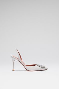 Elegant Evening Slingback Pumps With Strap, Amina Muaddi, Leather, White