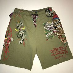 Size Xxl Casual Green Bottoms With Graphic Print, Green Short Bottoms With Graphic Print, Green Graphic Print Short Bottoms, Casual Green Graphic Print Shorts, Short Green Bottoms With Graphic Print, Don Ed Hardy, Ed Hardy, Oklahoma City, Teen Fashion Outfits