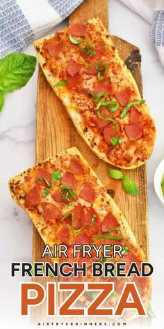 Try Air Fryer French Bread Pizza for a delicious main course idea! This quick weeknight dinner uses frozen French bread pizza topped with fresh basil. Serve with marinara sauce, ranch dressing, and garlic butter. Make tonight tasty and easy! Air Fryer French Bread Pizza, Air Fryer French Bread, Pizza In Air Fryer, Bread Pizza Recipe, Pizza Dip Recipes, Homemade French Bread, Quick Pizza, French Bread Pizza, Pizza Snacks