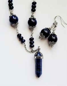 Lapis Lazuli Crystal Necklace, Dark Blue Stone Jewelry Set, Lapis Lazuli Pendant, Natural Dark Blue Stone Necklace, Lapis Lazuli Jewelry - Etsy Lapis Lazuli Crystal Necklaces For Jewelry Making, Lapis Lazuli Crystal Necklace For Jewelry Making, Blue Spiritual Crystal Necklace With Faceted Beads, Blue Polished Beads Spiritual Crystal Necklace, Lapis Lazuli Jewelry With Faceted Beads, Blue Spiritual Crystal Necklace With Polished Beads, Healing Lapis Lazuli Jewelry With Faceted Beads, Spiritual Blue Crystal Necklace With Polished Beads, Spiritual Lapis Lazuli Jewelry With Faceted Beads