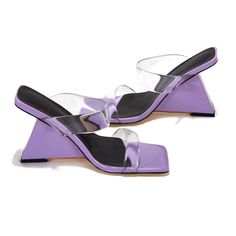 Women's Transparent Open Toe Mules Wedge Heel Sandals | Up2Step