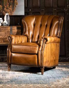 American made Brambleton Saddle Leather Recliner - Your Western Decor Luxury Leather Sofas, Adobe Interior, Leather Sofas, Warm Tone, Leather Artisan, Irish Pub, House Interiors, Leather Recliner, Saddle Leather