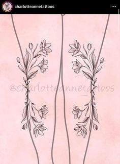 the back side of a pink wall with flowers and leaves on it, in black ink