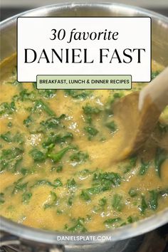 Kale and white bean soup in a pot with a wooden spoon. Foods To Eat During Daniel Fast, Daniel Fast Salads, Daniel’s Fast, Daniel Fast Snacks Ideas, Orthodox Fasting Recipes, Daniel Fast Soup Recipes